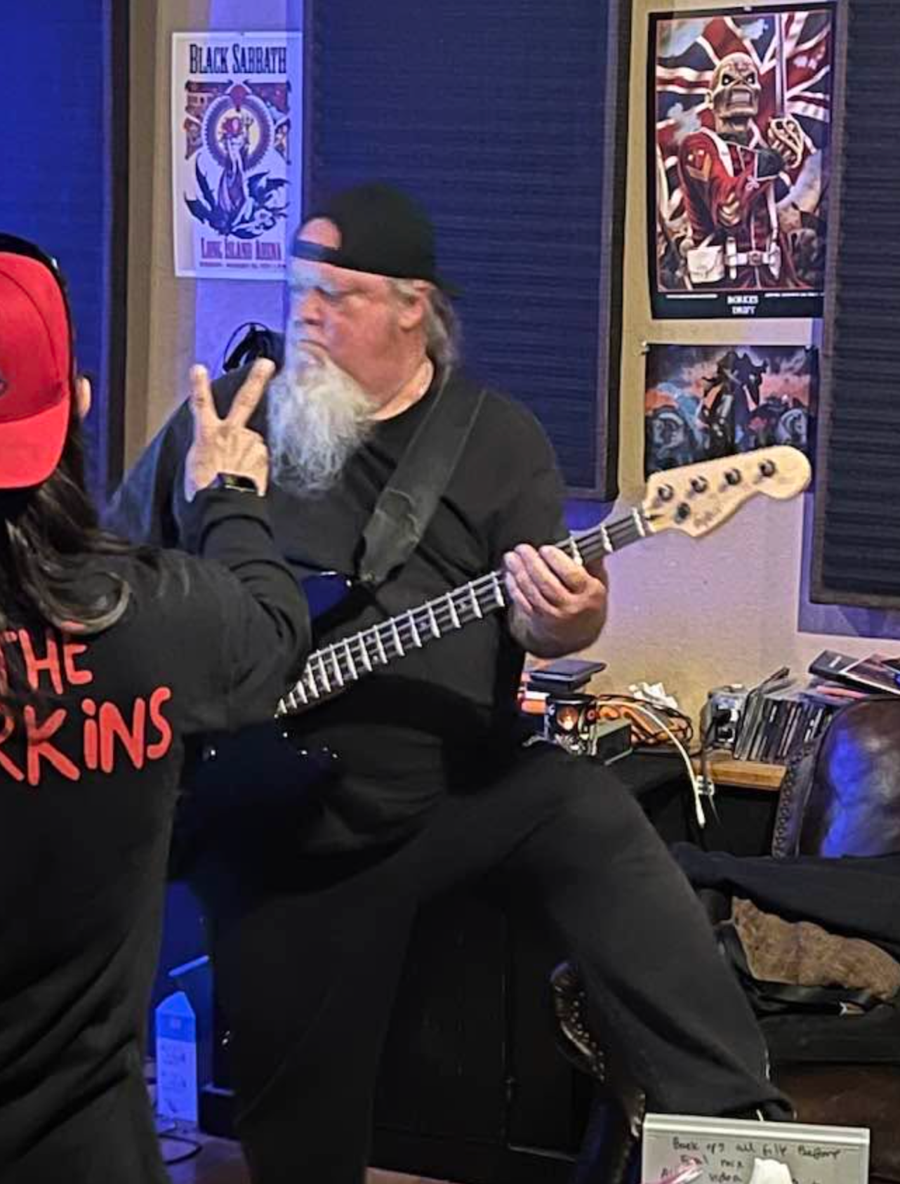 Troy Alexander laying down bass tracks at Juan Urteaga's Trident Studio in Pacheco, CA